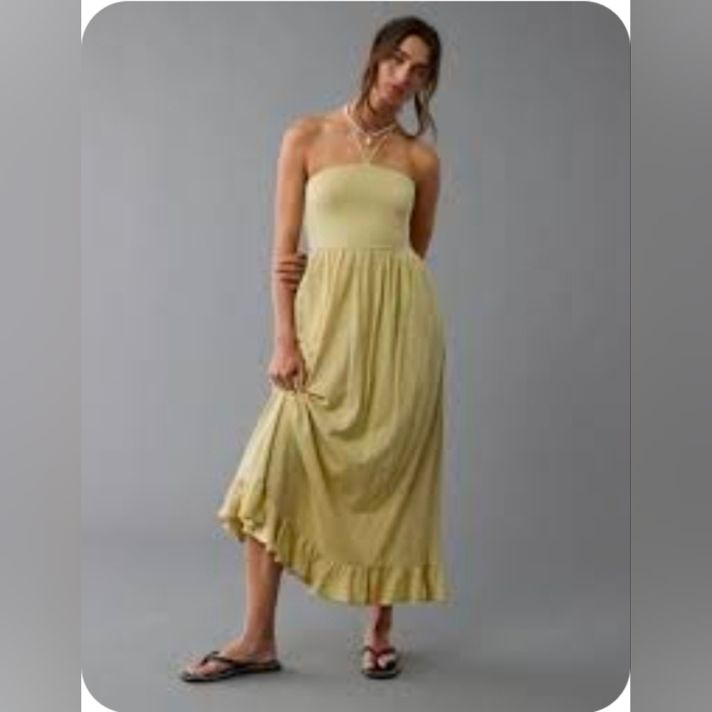 American Eagle Sunchaser Knit Convertible Strap Midi Dress Yellow Size XXL NWT